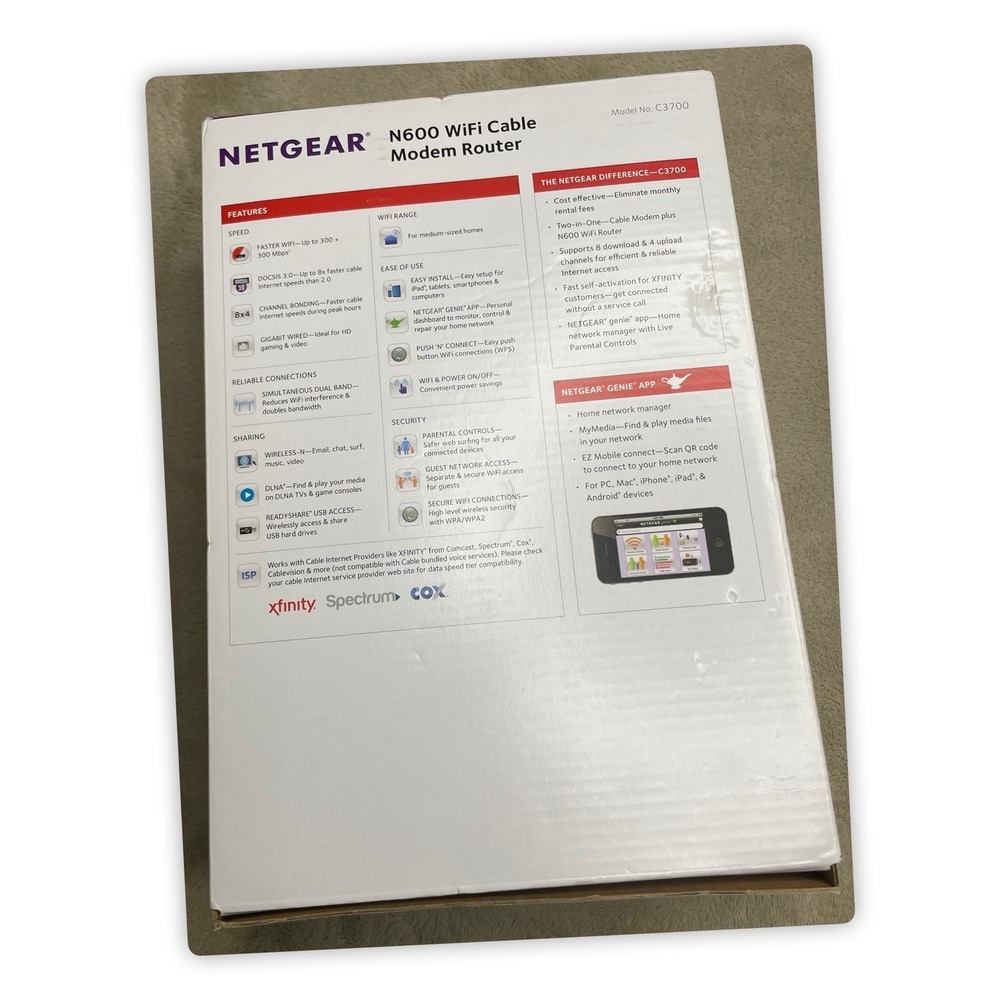 NETGEAR N600 C3700 WiFi Cable Modem Router - Built-In DOCSIS 3.0 Cable Modem - Picture 2 of 12
